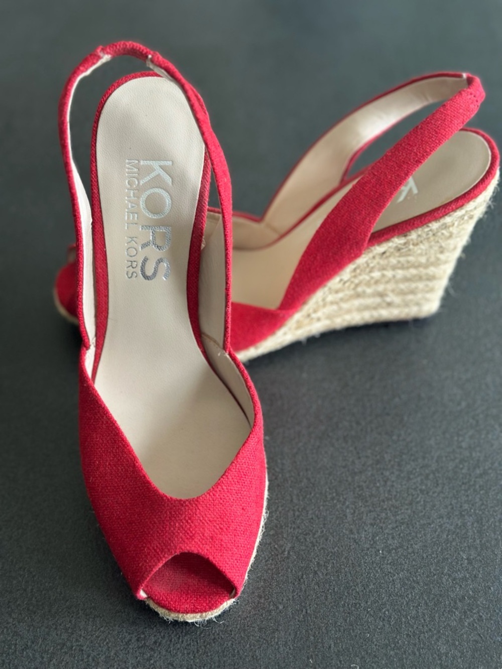 Michael Kors Red Canvas Espadrille Wedge Slingbacks